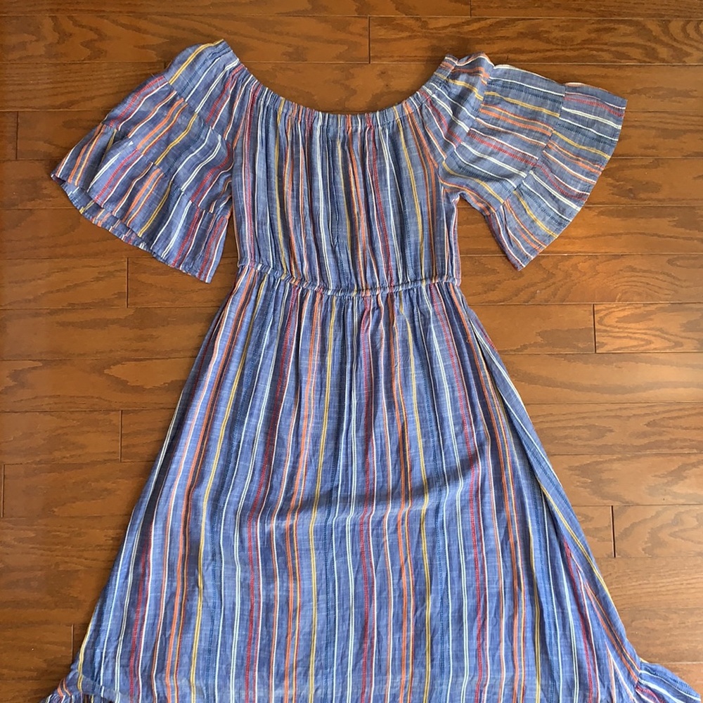 Spiaggia Dolce NWOT Striped Boho Off the Shoulder Dress High Low Hem Size Large - Picture 13 of 16